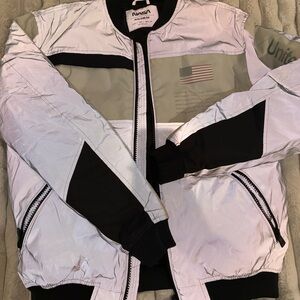 Pull&Bear Reflective Bomber Jacket - Silver and Black